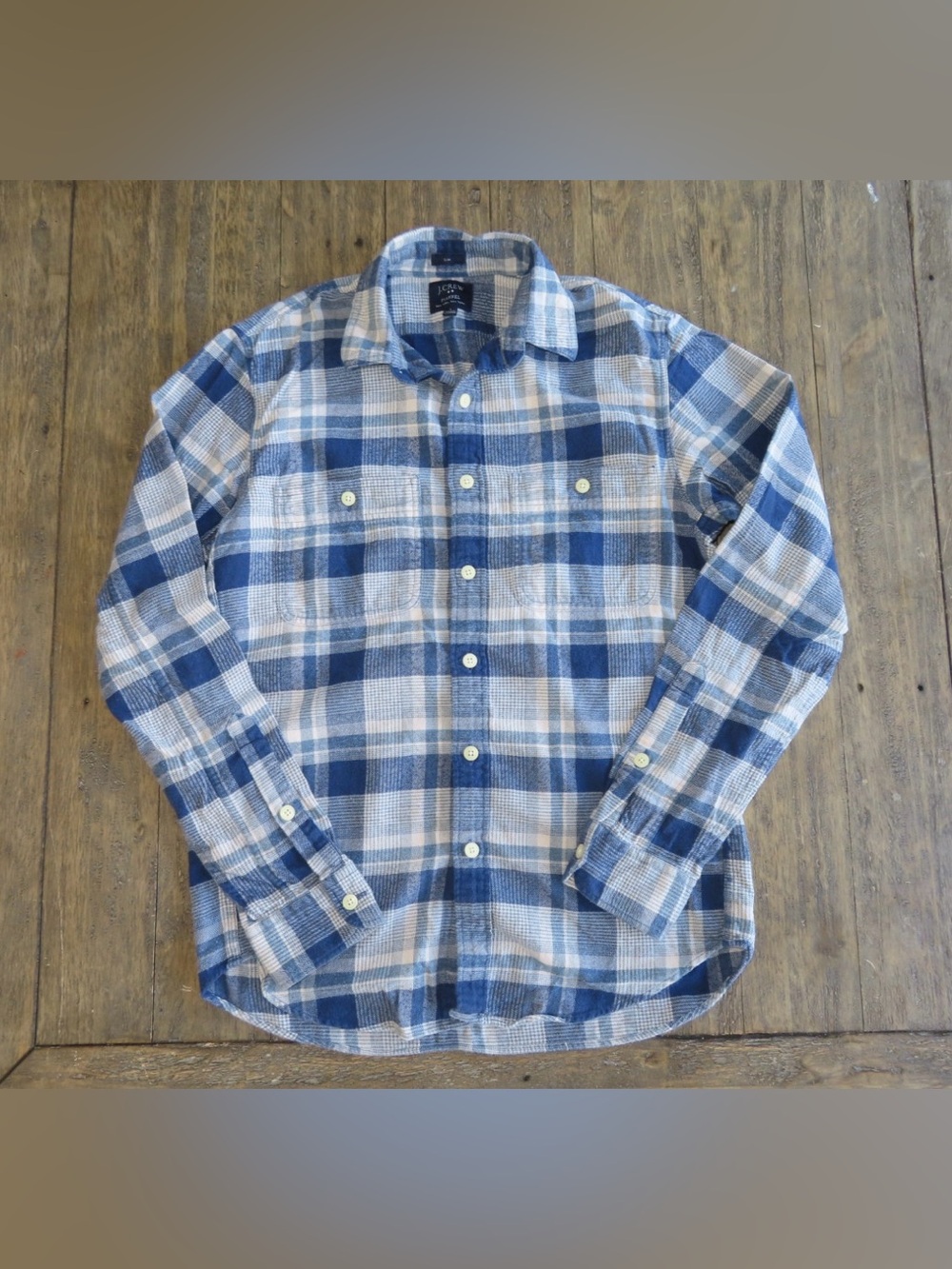J. Crew Blue and White Plaid Long-Sleeve Button-Down Shirt